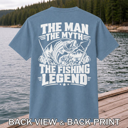 The Man The Myth The Fishing Legend Bass Graphic T-Shirt | Back Print
