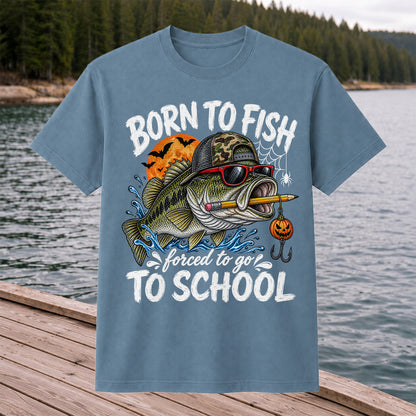 Born to Fish Forced to Go to School Halloween Bass Fishing T-Shirt