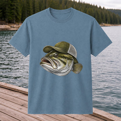 Bass Wearing Trucker Hat Fishing Graphic T-Shirt