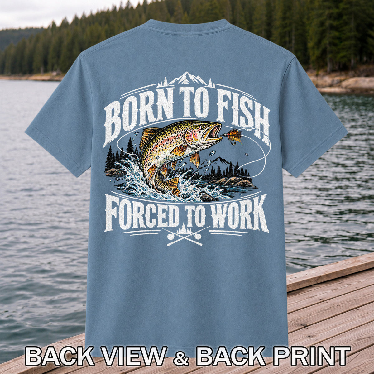 Brown Trout Mountain Lake Fishing Graphic T-Shirt | Back Print