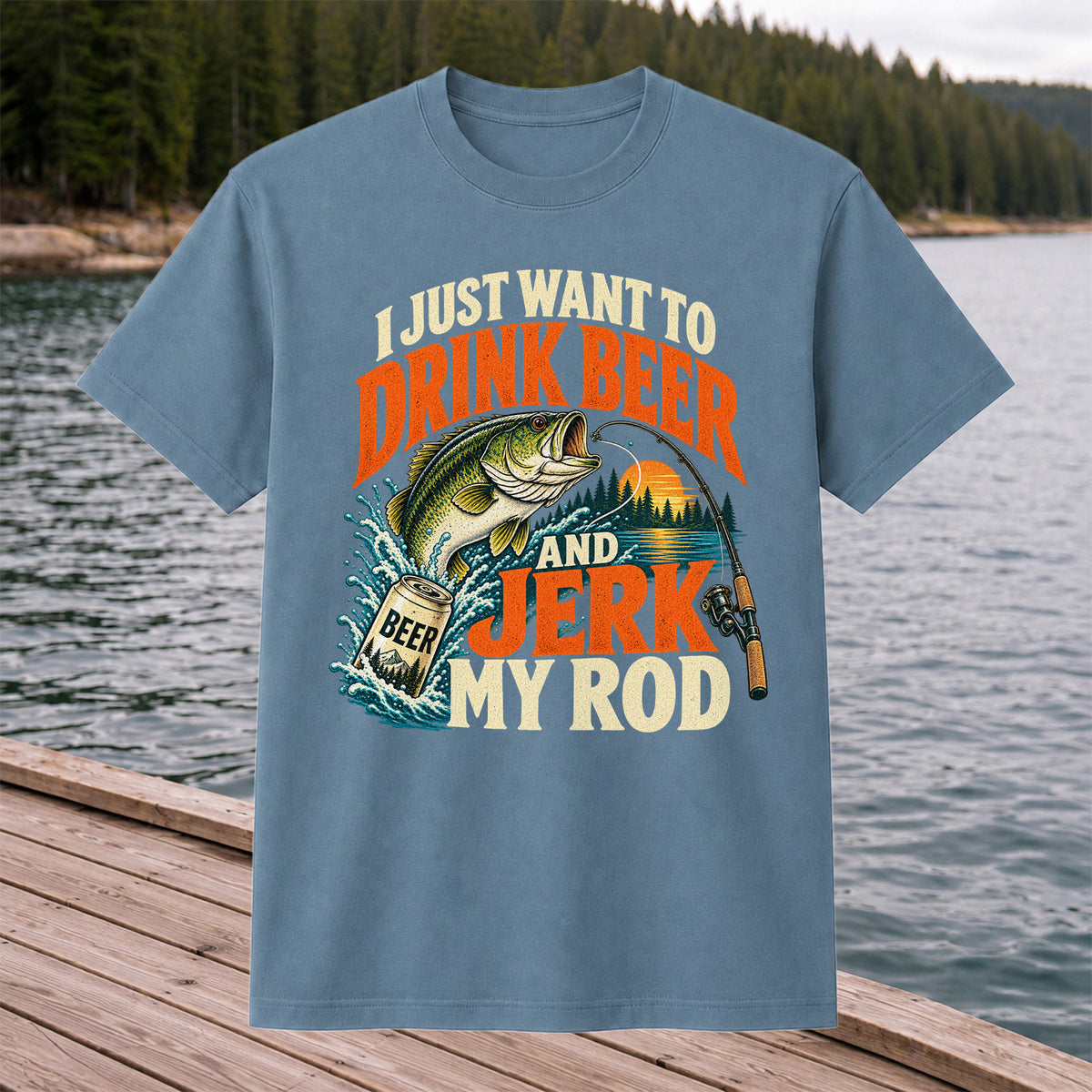 Drink Beer and Jerk My Rod Funny Bass Fishing T-Shirt