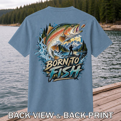 Born to Fish Rainbow Trout Fly Fishing Graphic T-Shirt | Back Print