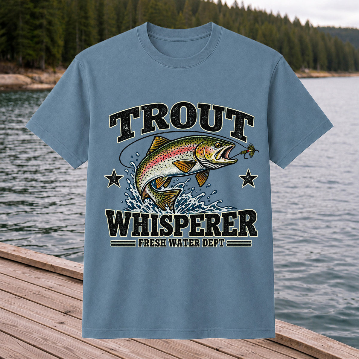 Trout Whisperer Fresh Water Dept Rainbow Tee, Trout Fishing T-Shirt