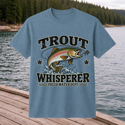 Trout Whisperer Fresh Water Dept Rainbow Tee, Trout Fishing T-Shirt
