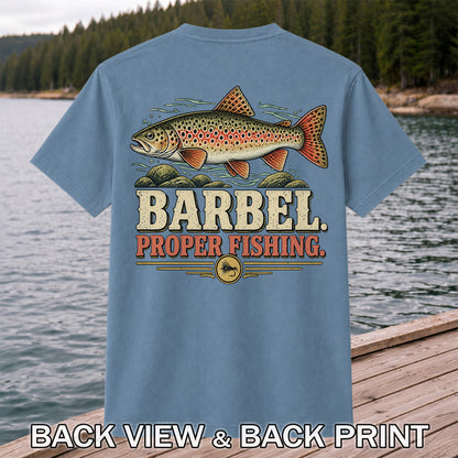Barbel Proper Fishing Brown Trout Graphic T-Shirt | Back Print