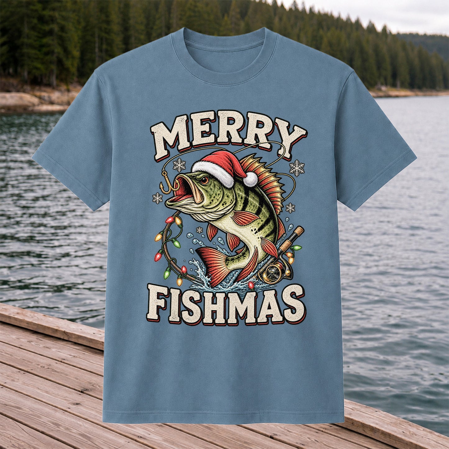 Merry Fishmas Santa Hat Bass Christmas Fishing T-Shirt