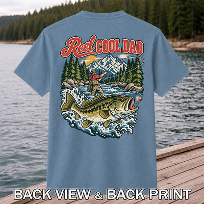 Reel Cool Dad Largemouth Bass Fishing Graphic T-Shirt | Back Print