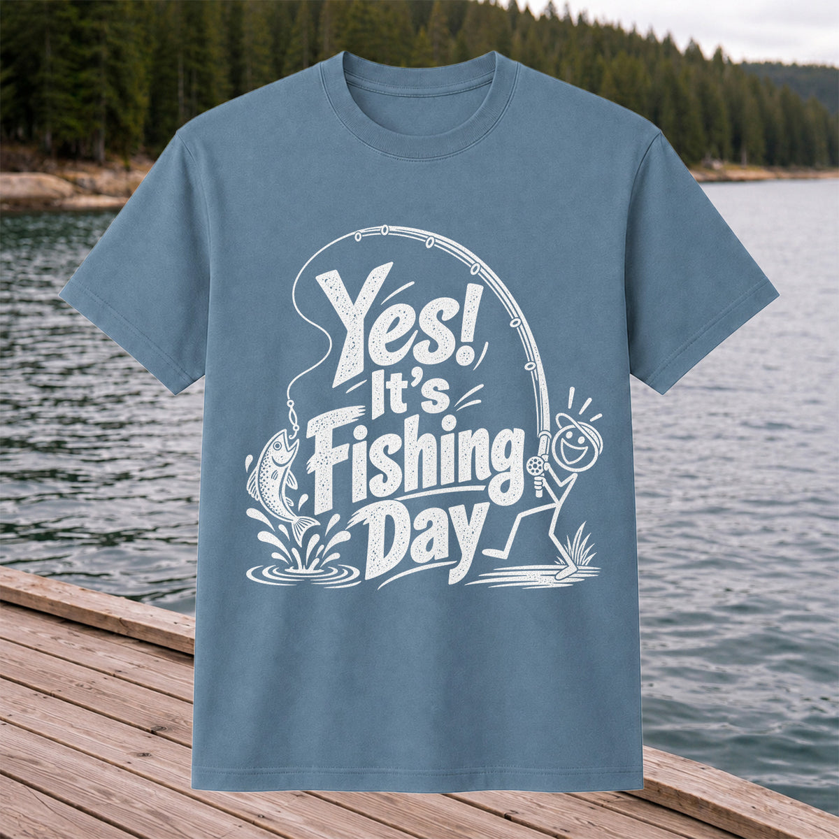 Yes! It's Fishing Day Funny Angler and Trout Graphic T-Shirt