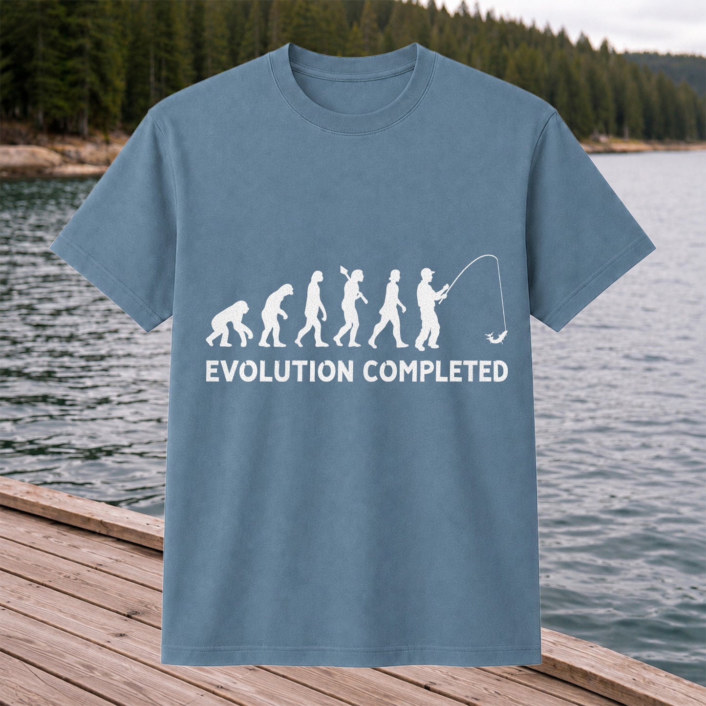 Evolution Completed Angler Silhouette Funny Fishing T-Shirt