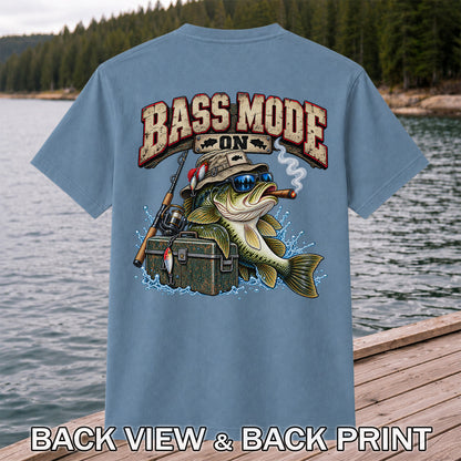 Bass Mode On Funny Bass with Cigar Fishing Graphic T-Shirt | Back Print