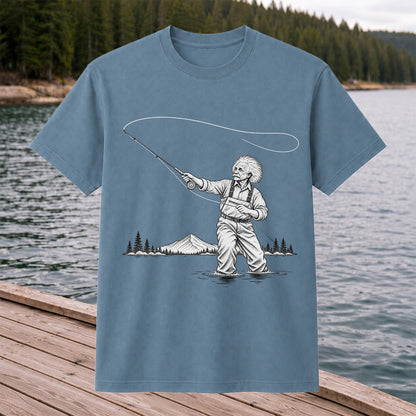 Vintage Fly Fisherman Mountain Lake Fishing Graphic T-Shirt