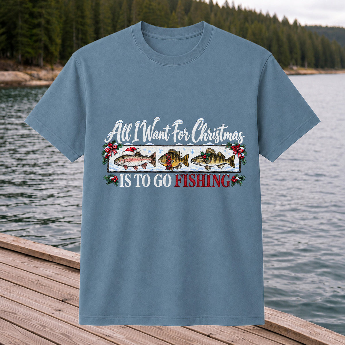 Christmas Freshwater Fish Fishing Graphic T-Shirt