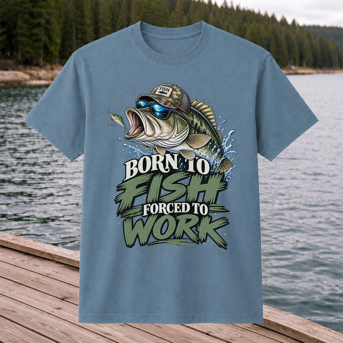 Born to Fish Forced to Work Bass Graphic T-Shirt