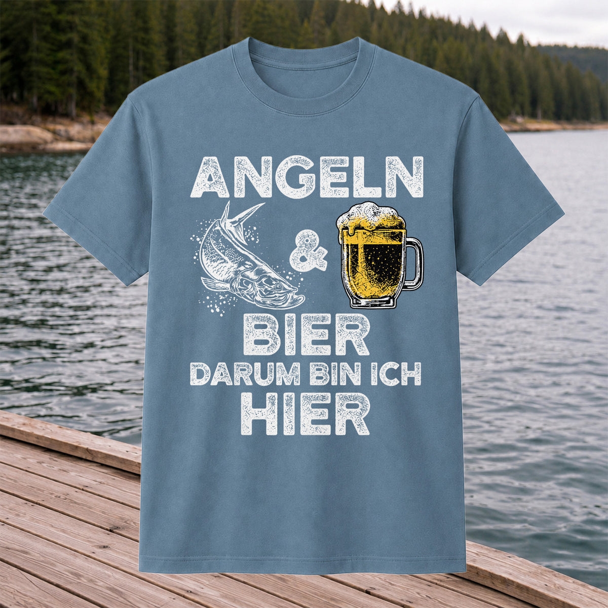 Angeln Und Bier Darum Bin Ich Hier Funny Fishing T-Shirt