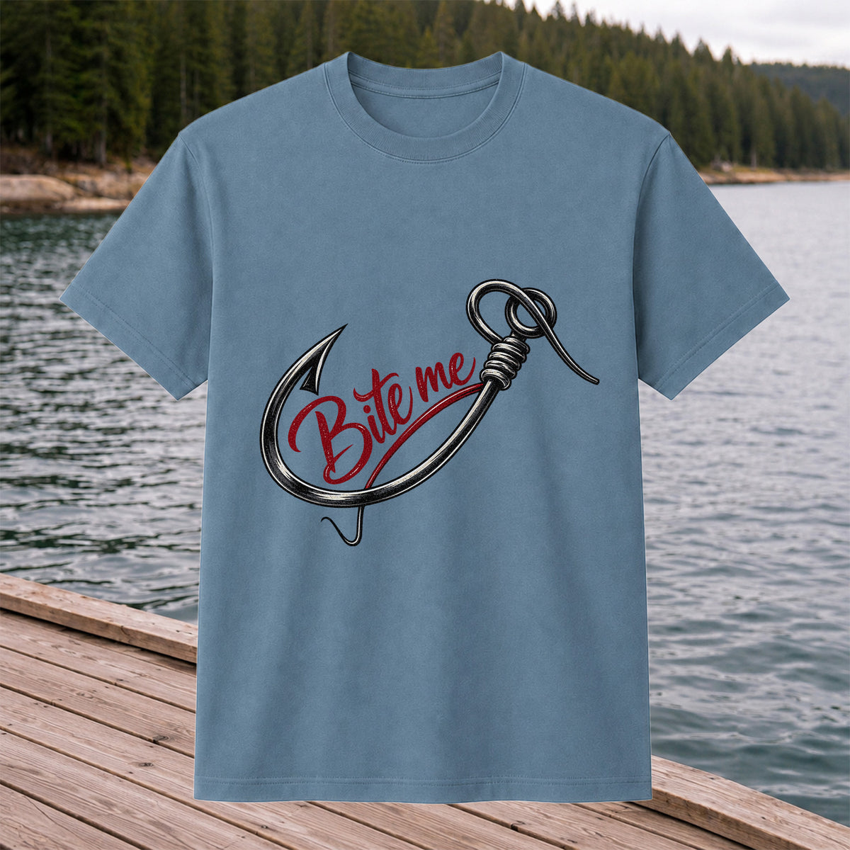 Bite Me Fishing Hook Funny Graphic T-Shirt
