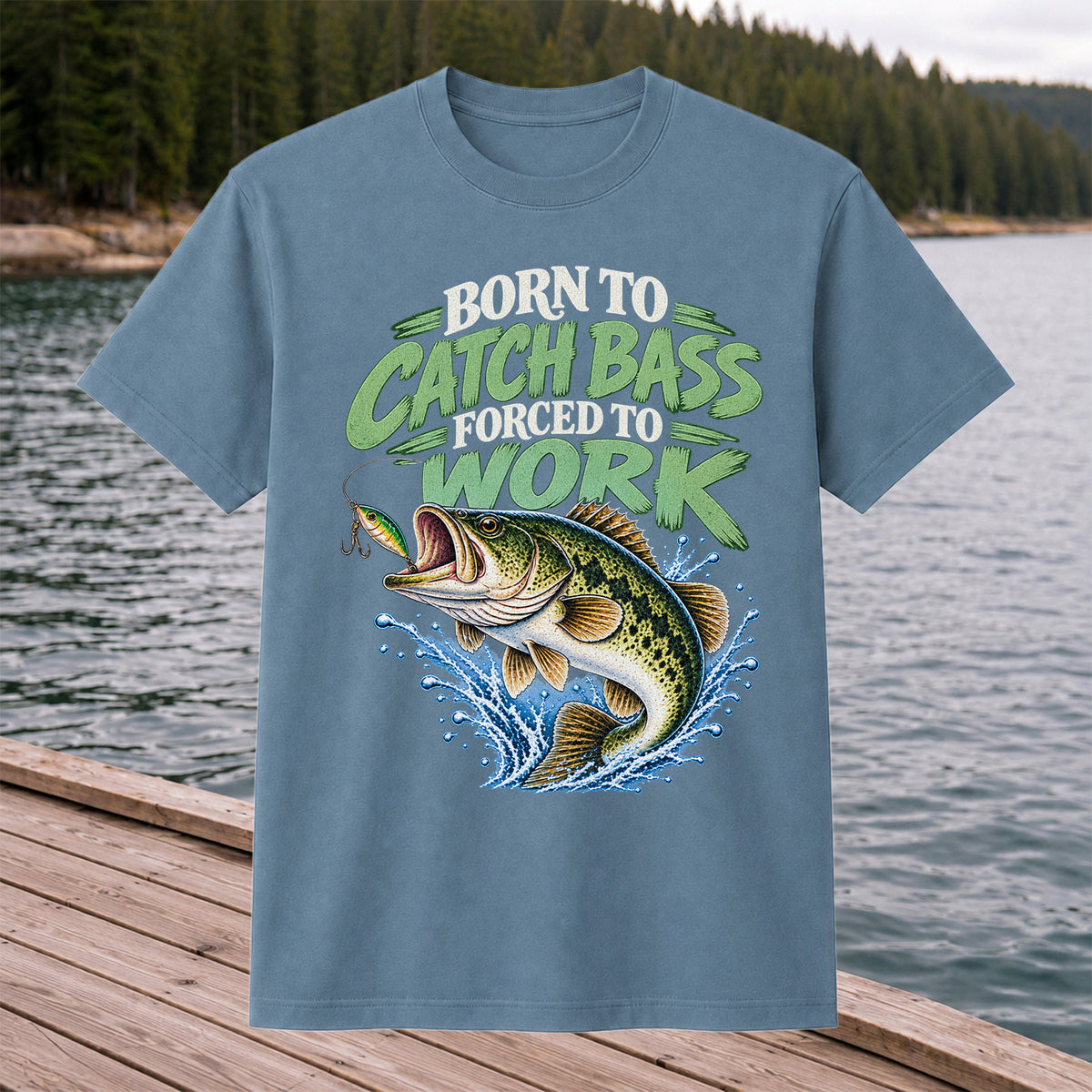 Born to Catch Bass Forced to Work Fishing T-Shirt