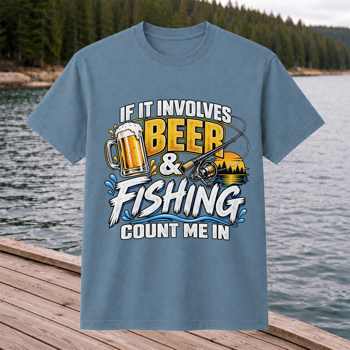 Beer and Fishing Funny Angler Graphic T-Shirt