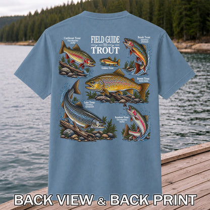 Field Guide to Trout Fishing Species Graphic T-Shirt | Back Print