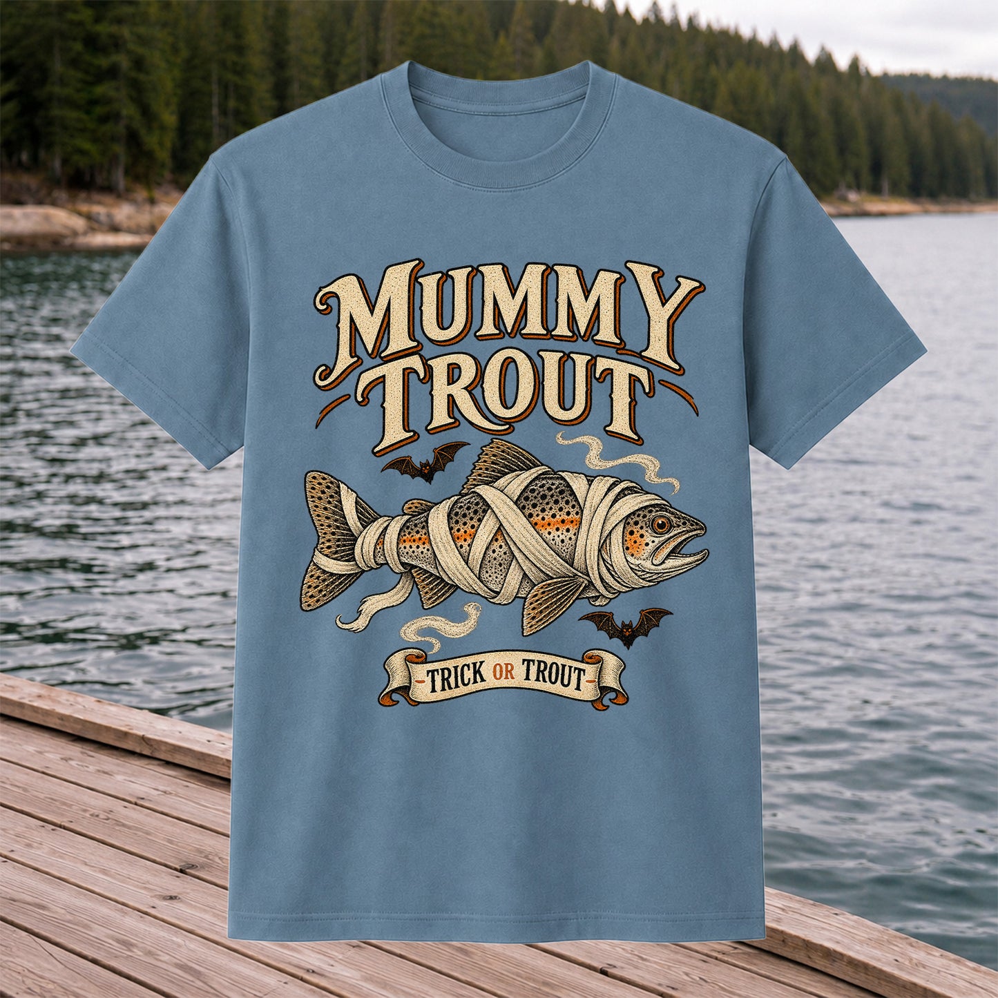 Mummy Trout Trick or Trout Halloween Fishing T-Shirt
