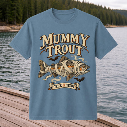 Mummy Trout Trick or Trout Halloween Fishing T-Shirt