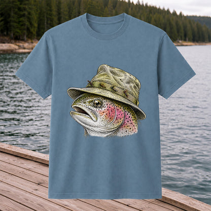 Rainbow Trout Wearing Fishing Hat Graphic T-Shirt