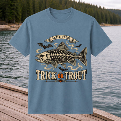 Skele-Trout Trick or Trout Halloween Fishing T-Shirt