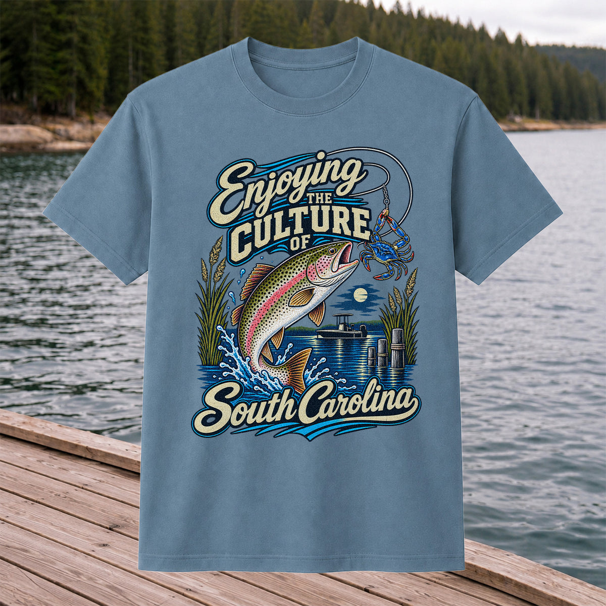 Enjoying the Culture of South Carolina Trout and Crab Fishing T-Shirt