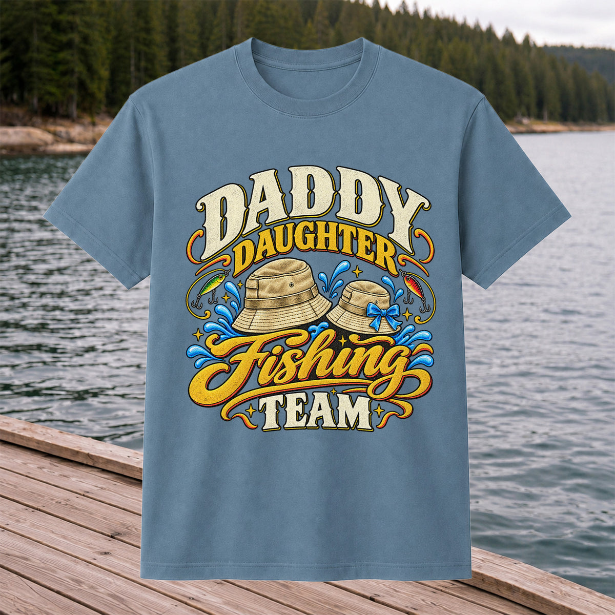 Dad Daughter Fishing Team Family Fishing Graphic T-Shirt