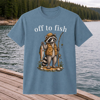 Off to Fish Raccoon Angler Funny Fishing T-Shirt