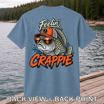 Feelin' Crappie Funny Fishing T-Shirt with Fish in Sunglasses | Back Print