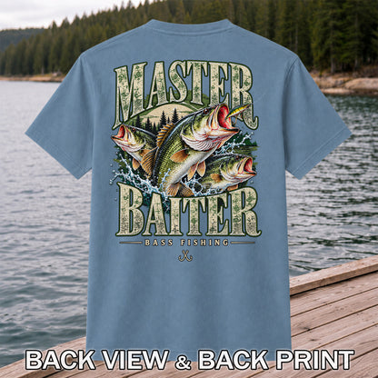 Master Baiter Bass Fishing Funny Vintage Graphic T-Shirt | Back Print