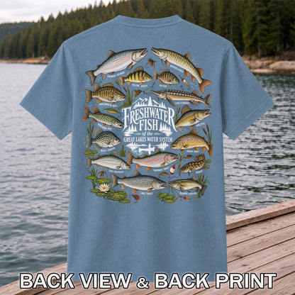Freshwater Fish of the Great Lakes Water System Graphic T-Shirt | Back Print