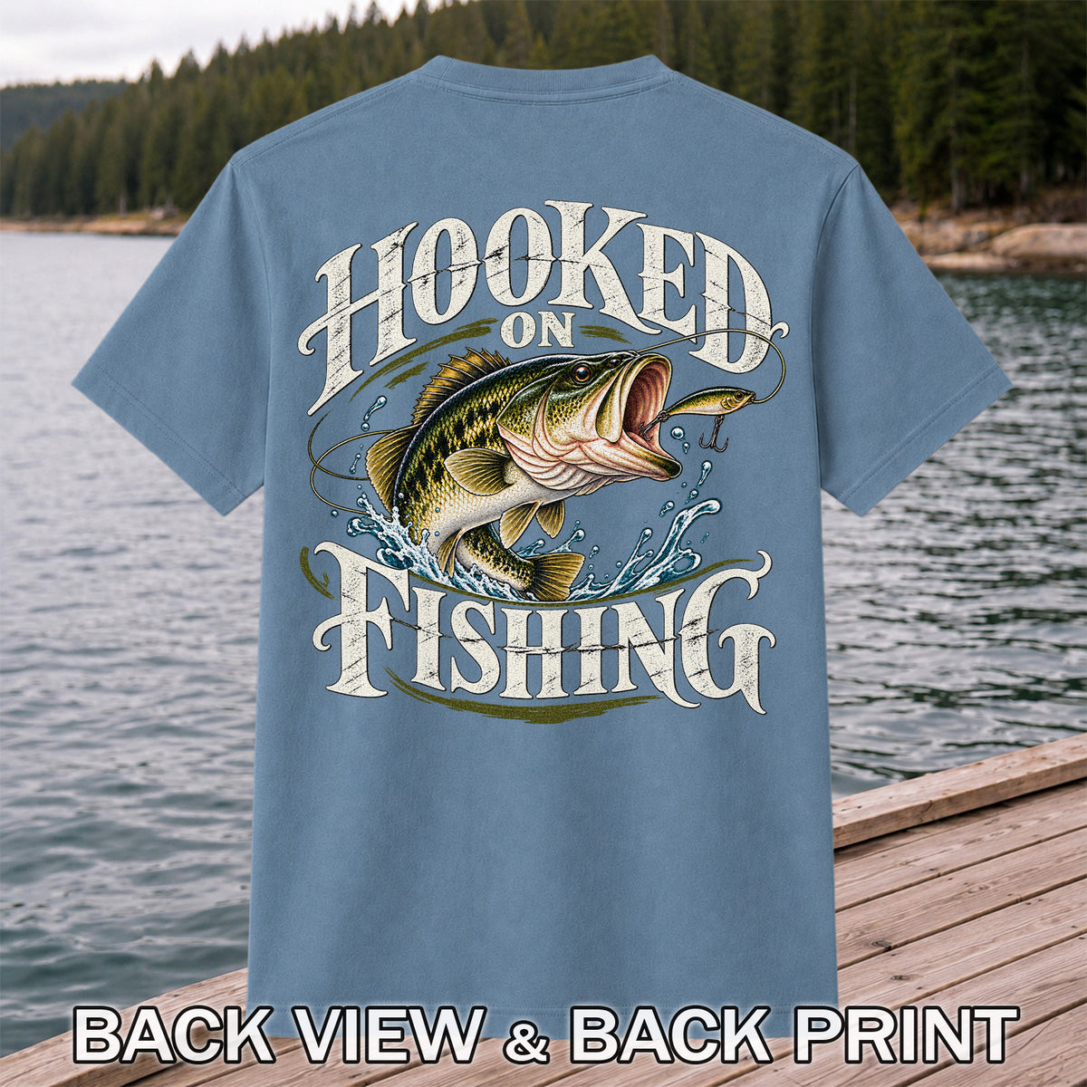 Hooked on Fishing Largemouth Bass Graphic T-Shirt | Back Print