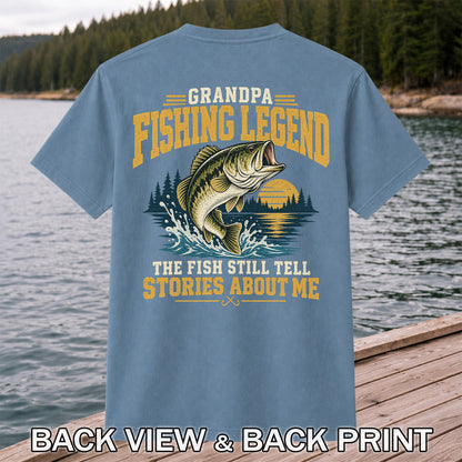 Grandpa Fishing Legend Jumping Bass Vintage Fishing T-Shirt | Back Print