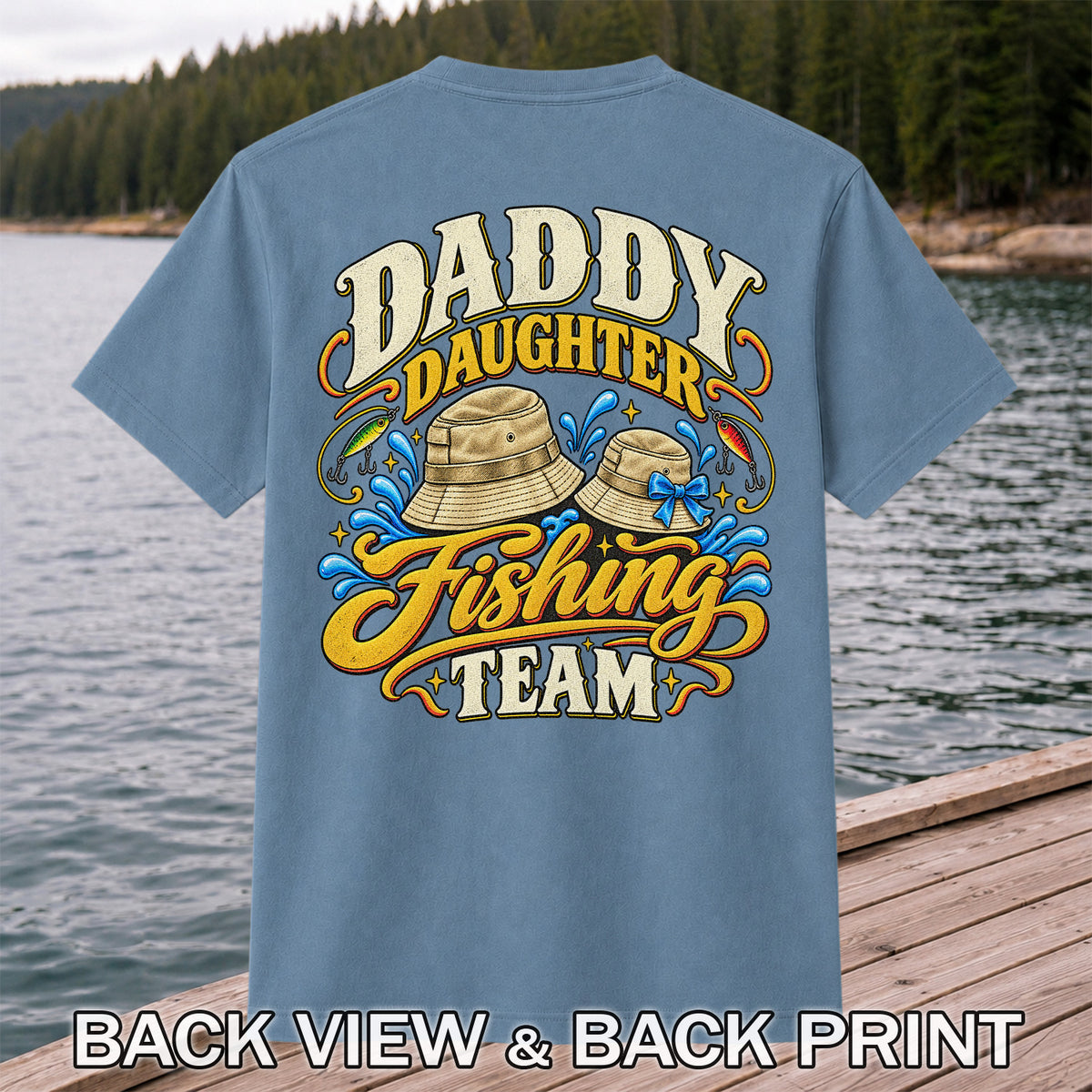 Dad Daughter Fishing Team Family Fishing Graphic T-Shirt | Back Print