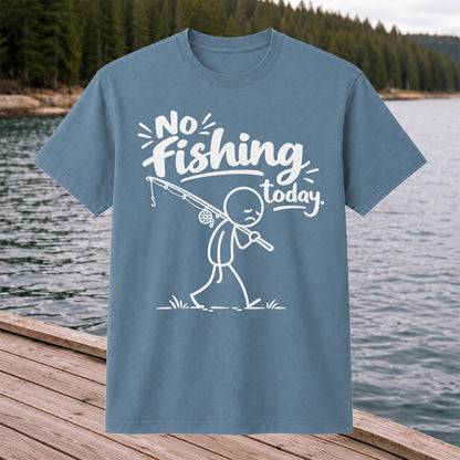 No Fishing Today Sad Stick Figure Angler Funny Graphic T-Shirt