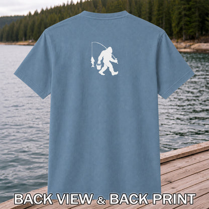 Fishing Silhouette with Catch and Bucket Graphic T-Shirt | Back Print