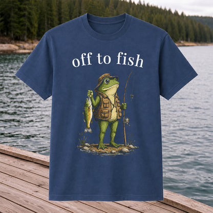 Off To Fish T-Shirt Funny Frog Fishing Shirt Vintage Angler Tee