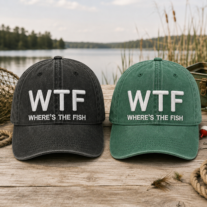 WTF Where’s The Fish Embroidered Vintage Washed Baseball Hat