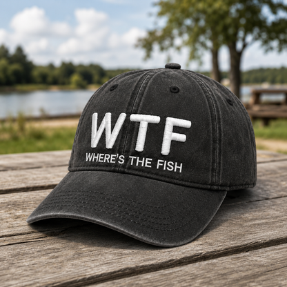 WTF Where’s The Fish Embroidered Vintage Washed Baseball Hat