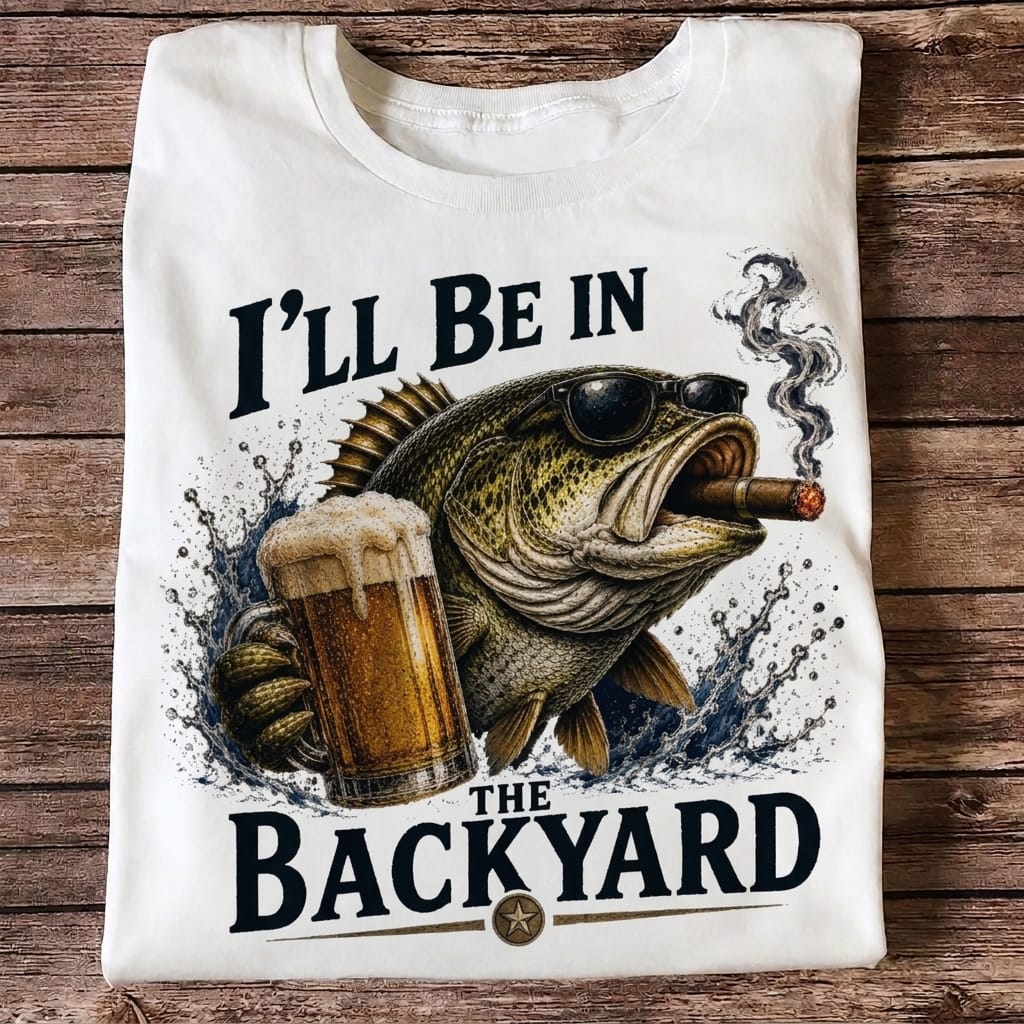 I'll Be In The Backyard Funny Fishing T Shirt | Beer & Bass Graphic Tee