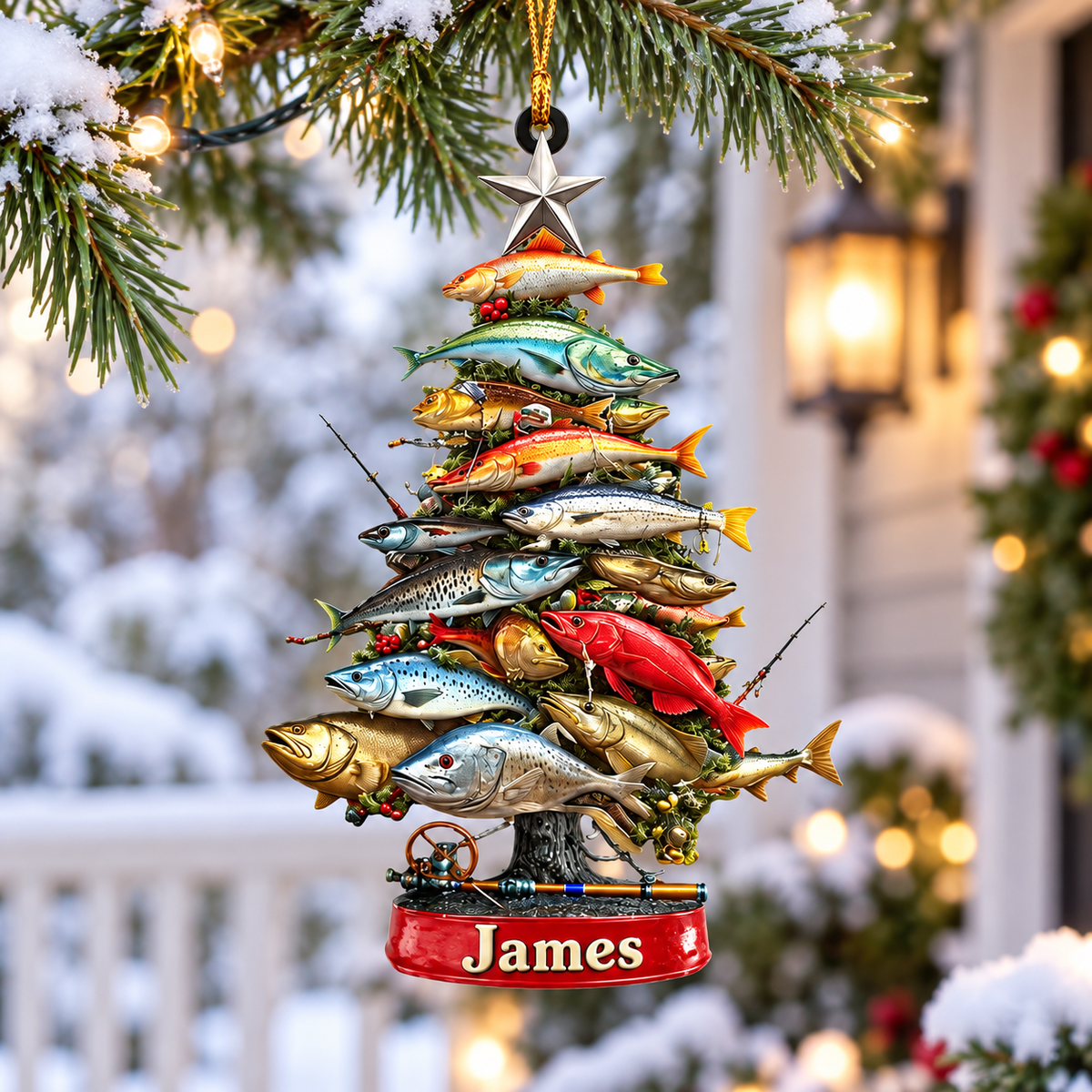 Personalized Fishing Christmas Tree Acrylic Ornament – Custom Name Keepsake for Anglers