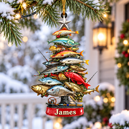 Personalized Fishing Christmas Tree Acrylic Ornament – Custom Name Keepsake for Anglers