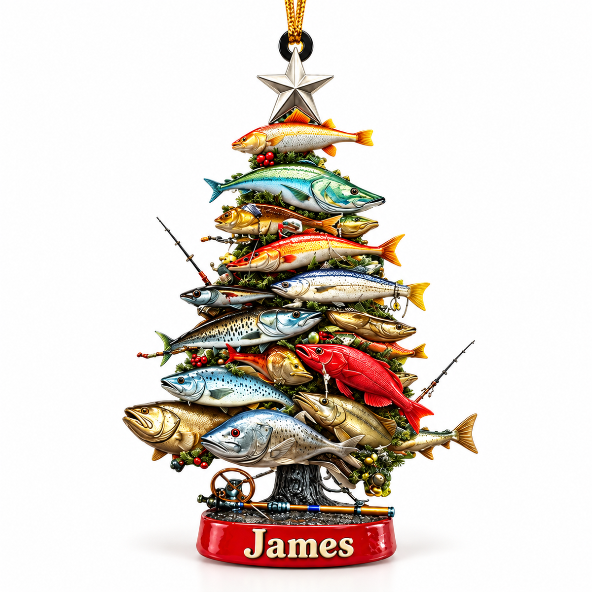 Personalized Fishing Christmas Tree Acrylic Ornament – Custom Name Keepsake for Anglers
