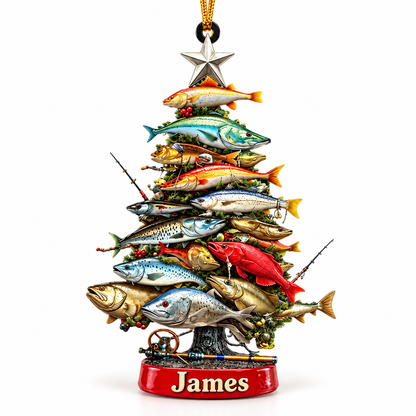 Personalized Fishing Christmas Tree Acrylic Ornament – Custom Name Keepsake for Anglers