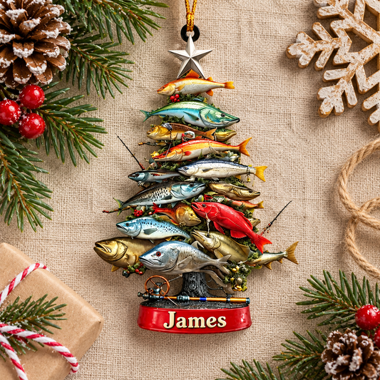 Personalized Fishing Christmas Tree Acrylic Ornament – Custom Name Keepsake for Anglers