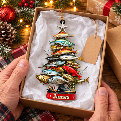Personalized Fishing Christmas Tree Acrylic Ornament – Custom Name Keepsake for Anglers