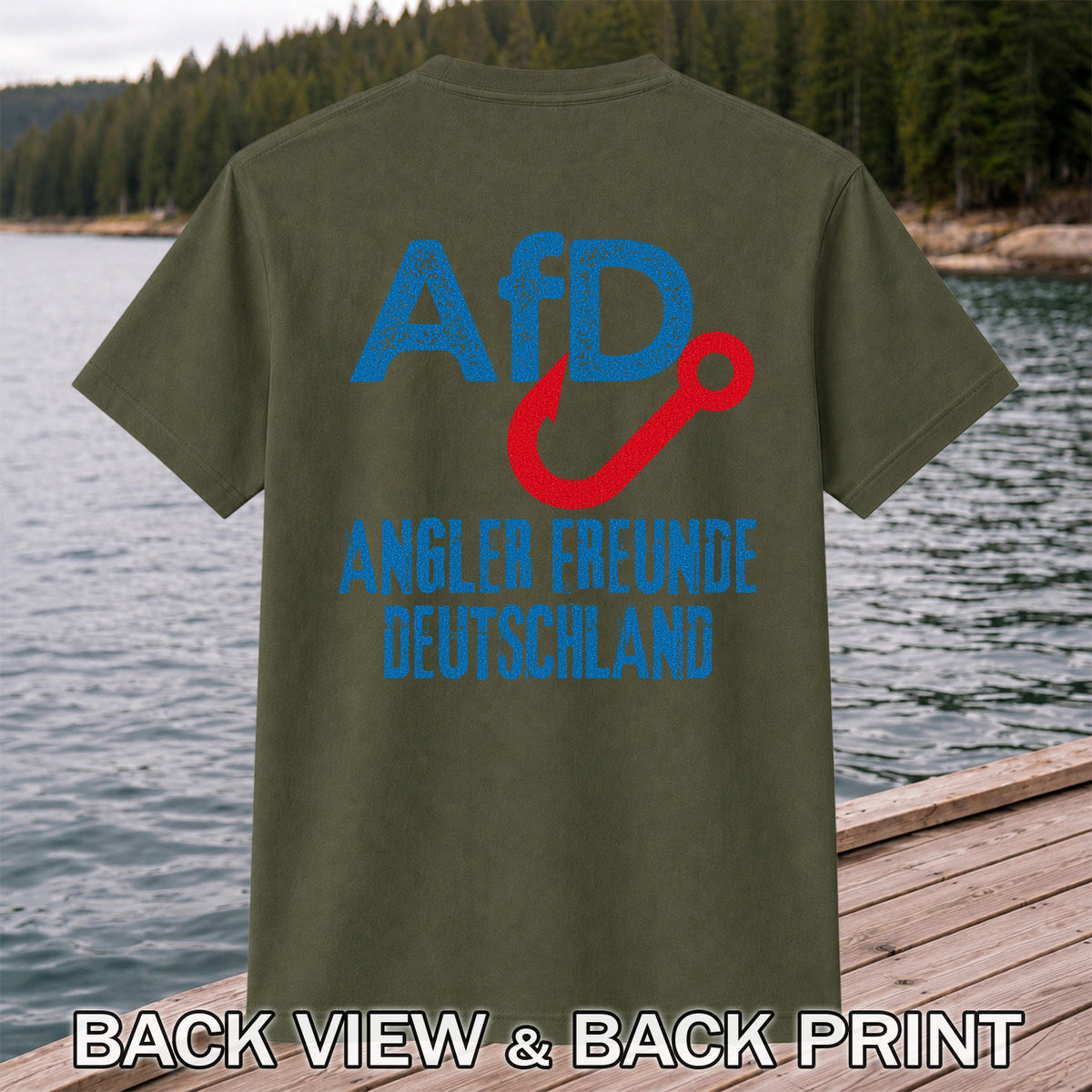 AFD Angler Freunde Deutschland Fishing Hook Graphic T-Shirt | Back Print