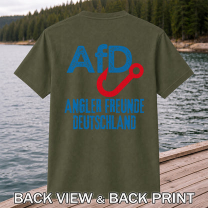 AFD Angler Freunde Deutschland Fishing Hook Graphic T-Shirt | Back Print