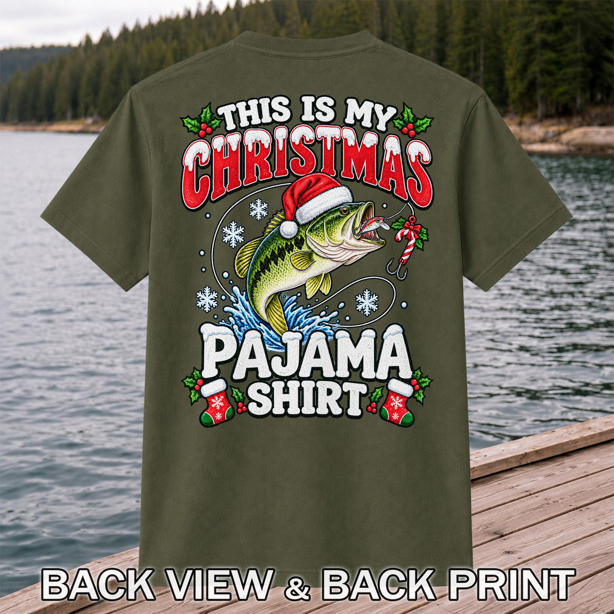 This Is My Christmas Pajama Shirt Bass Fishing T-Shirt | Back Print